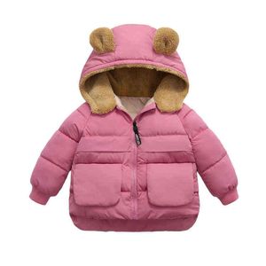 Inverno crianças menino casaco de algodão de algodão com capuz de ouvido roupas de lã quente infantil parka top