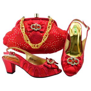 Sukienka buty czerwony kolor włoski projekt z pasującą torbą wysokiej jakości afrykańską Nigerię i zestaw butów na imprezę u kobiet 220722