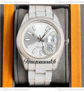 RF 41 126334 Miyota Automatyczna męska zegarek Paved Diamond Case Srebrna tarcza kijów w pełni lodowane 904L Ostra Bransoletka Watches Watche TimeZoneWatch B2