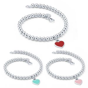 Luxury ETERNAL Couple Beaded Strands Bracelets 925 Silver Hearts Balls Bracelet For Women Green Pink Red Heart Pendants Charm Brac275U