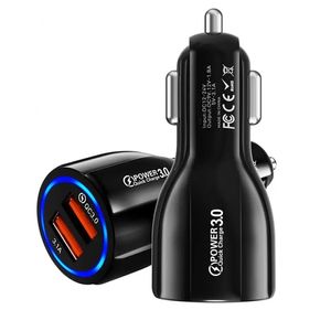 QC3.0 Caricabatteria da auto veloce per telefono cellulare Caricabatteria da auto doppio USB ricarica rapida 3.0 Adattatore di ricarica rapida Caricatore USB per telefono mini auto