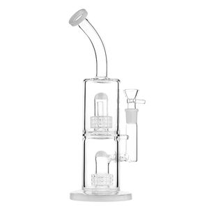 White Symphony: 13.2-Inch Bent Neck Hookah Glass Bong with Stereo Matrix Percolators and 18mm Female Joint