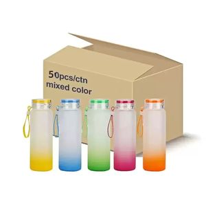 500ml 17oz Sublimation Frosted Glass Water Bottles Gradient Colorful Ombre Blank Tumbler Drinkware Cups