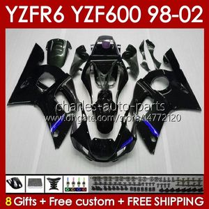 Kit carrozzeria per YAMAHA YZF R6 R 6 98-02 YZFR6 98 99 00 01 02 Carrozzeria 145No.95 YZF 600 CC YZF-600 Telaio YZF-R6 YZF600 600CC 1998 1999 2000 2001 2002 Carene ABS nero lucido