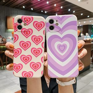 赤い紫色の愛の心印刷のシリコーンゴム携帯電話ケースiPhone X XR XS 11 12 13 PRO最大耐衝撃プロテクターカバー