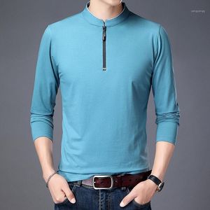 Men's Polos Stand Collar Bottom Zipper Shirt Warm Clothes Young Middle Aged Spring And Autumn Fashion T-shirt