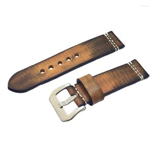 Watch Bands 22 mm 24 mm Schnalle Ersatzriemen echtes Leder Solid Langable Casual Vintage Band Easy Installieren Sie handgefertigte Mode Hele22