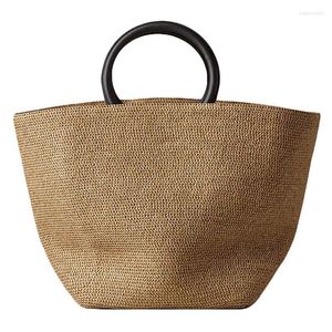 Jewelry Pouches Bags Vintage Rattan Women Handbags Wicker Woven Straw Round Handle Tote Large Capacity Summer Beach Purse Bucket Edwi22