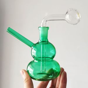 Oil Burner Hookah Set Glass Bong Recycler Dab Rig Water Pipe Smoking Pipes Small 8 Colors Gourd Percolater Bongs with 14mm Clear Bowl for Smokers Gift