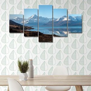 Modern Canvas Living Room Pictures Painting Wall Artwork 5 Panel Snow mountain plateau lake HD Printed Modular Poster