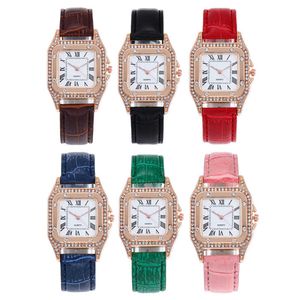 Модные часы женщин бриллиантовые часы Starry Square Dial Bracelet Watch Set Ladies Кожаная группа кварцевые наручные часы женские часы