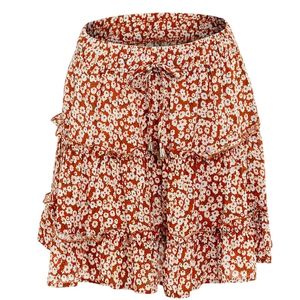 Sexy Women High Waist Frills Skirt for Women Broken Flower Halflength Skirt Printed Beach A Short Mini Skirts 220611