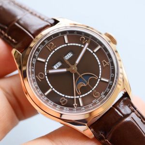 Часы высокого качества, полностью автоматические механические мужские наручные часы 40 мм, модный кожаный ремешок, деловые водонепроницаемые часы AAA