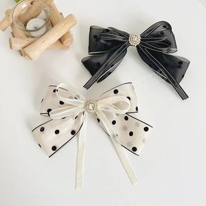 Hochwertige Mesh-Strass-Bowknot-Haarspange, Band-Haarnadel, modische Polka-Dots-Federklammer für Damen-Haar-Accessoires