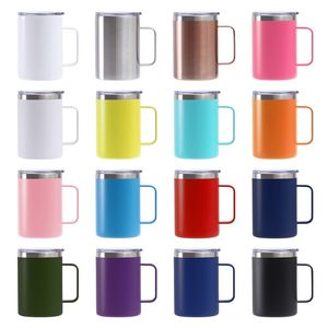 12oz Kahve Çay Kupalar Kolu Paslanmaz Çelik Yalıtımlı Seyahat Tumblers Sürgülü Kapaklı Çift Duvar Vakum Kamp Kupası Için Sıcak Soğuk İçecekler