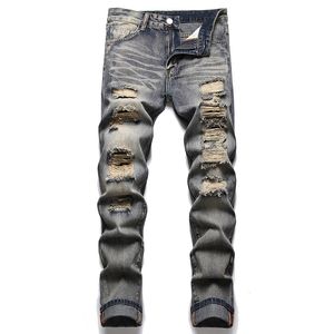 Nostalgiczne podarte dżinsy męskie 2022 Slim Fit Straight Denim Spods Fashion Casual Streetwear Rozmiar 28-40 Pantalones de Hombre