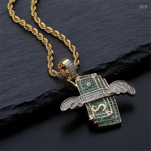 Calhas de moda Colar de moda Iced Out Flying Cash Pingente Solid Mens Hip Hop Gold Silver Color Charm Jewelry Gifts Elle22