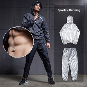 Men's Sweating Sports Sets Sauna Suits 2pcs Running Training Sets Man Suits for Fitness Gym Bodybuilding Plus Size 201128