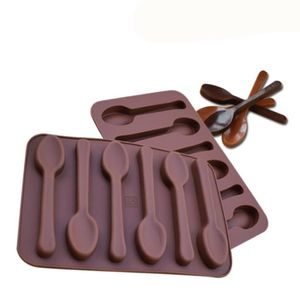 Antihaft-Silikon-DIY-Kuchendekorationsform 6 Löcher Löffelform Schokoladenformen Gelee-Eis-Backen 3D-Süßigkeit SN3693