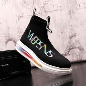 British Style High Top Brovida Bröllopsklänning Sock Skor Vår Höst Män Tjock Bottom Andningsbar Casual Sneakers Designer Round Toe Körning Gående Loafers