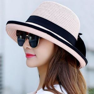 Wide Brim Hats Summer Korean Floppy Lady Straw Hat For Women Dress Casual Beach Sun UV Protect Travel Cap Simple Fashion Bow HatsWide Pros22