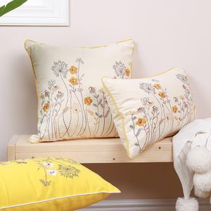 Cushion/Decorative Pillow Embroidery Cover 45x45cm/30x50cm Yellow Cushion With Dandelion Floral For Home Decoration Living Room Bedroom Sofa