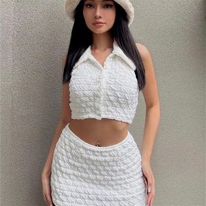 Nibber Two Piece Set Women Harajuku Pure Color Casual Sleeveless Top Mini Bag Butt Skirt Knitted Casual Holiday Party FemaleSuit 220602