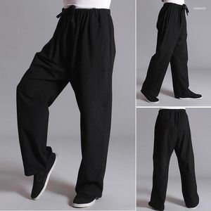 Herrbyxor sommar vintage svarta svettbyxor män solid tai chi gym kampsport idrott fitness retro pant casual löst byxor drak22