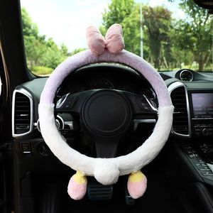 Steering Wheel Covers Car Fluffy Cover Handle Pink Cute Kawaii Accessories Interior Decoration For Women Warming Short PlushSteering