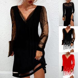 Dresses for Women V Neck Lace Sleeve Short Dress Spring Summer Sexy Ladies Black Party Bodycon fashion 5XL 220521