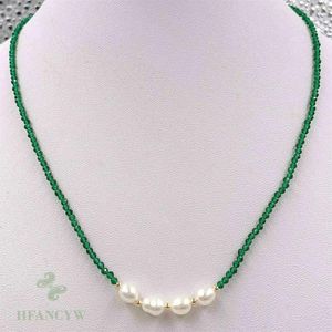 Kedjor Natural 4mm Green Jade 7-8mm White Baroque Pearl Necklace 16-25 