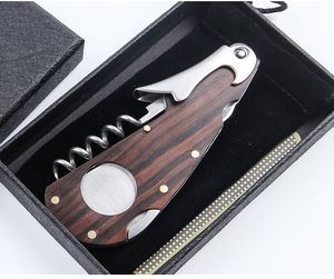 4 in 1 multifunctional cigar scissors with bottle opener outdoor travel portable solid wood stitching