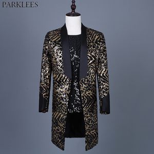 Leopard Sequin Blazer Jacket Men Brand Mens Long Long Glitter Suit Suit Party Dance Singer Stage Shawl Collar Blazer 3XL 220815