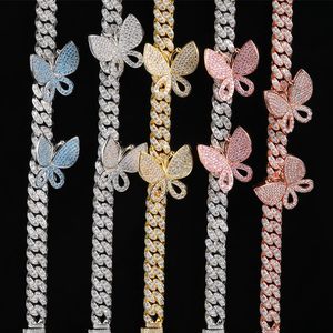 Chains Blue Pink Cuban Link Butterfly Choker Necklace Chain Crystal Rhinestone Chokers Necklaces For Women Gold Collar WholesaleChains