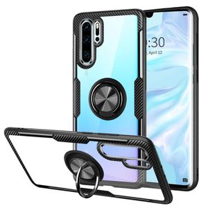 Casos para Huawei P40 Lite 5G Mate 30 Magnetic Metal Anel Stand Titular caso para honor x10 30 pro moldura de silicone transparente tampa traseira transparente