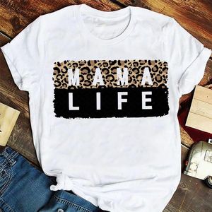 T-shirt da donna Cartoon Leopard Letter Top Trend Mama Mom Mother Abiti moda T-shirt elegante T Top Lady Print Girl Tee