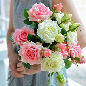 Fiori da sposa Bouquet da sposa Damigella d'onore bianca Tocco reale Rose in lattice Artificiale Accessori per matrimoni fai-da-te Decorazione per la casa per festeMatrimonio