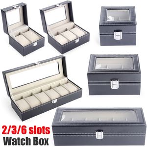 2 3 6 Slots Watch Storage Box Pu Skórzany organizator mechaniczny ES Uchwyt do wyświetlacza Prezent biżuterii Porta Orologi 220624