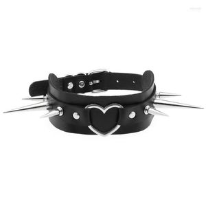 Chokers Long Spike Choker Goth Punk Faux Leather Collar For Women Men Cool Big Rivets Heart Chocker Necklaces Emo Halloween Cosplay Gift Ell