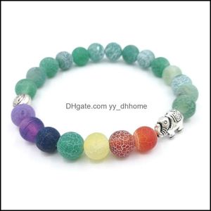 Beaded Strands Bracelets Jewelry Jln Elephant Lotus Seven Chakra Bracelet Weathering Appearance Agate Yoga Healing Stone Colorf Stretch Gif