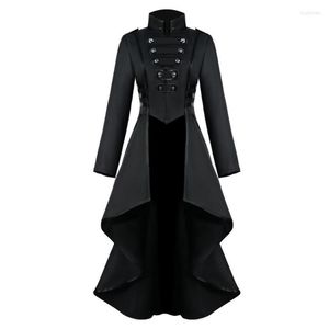 Damenjacken Frauen Gothic Steampunk Knopf Spitze Korsett Halloween Kostüm Mantel Plus Größe Einfarbig Unregelmäßiger Saum Frack Für Damen