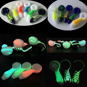 Glow In the Dark Scorpion Glass Oil Burner Spoon Pipe 4 Inch Water Pipes UV Smoking Pipes Tobacco Hand One Hitter GID10