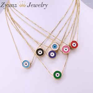 Pendant Necklaces Colorful Enamel Round Coin Eye Turkish Jewelry Bead Necklace Lucky Cute Charm Chain Gold JewelryPendant Sidn22