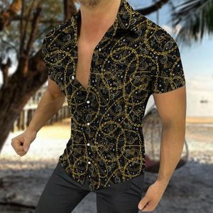 Men's Casual Shirts Hawaiian Fashion Men's Short Sleeve Fancy Print Summer Cool V-Neck Outdoor Sports Harajuku Tops ShirtsMen's