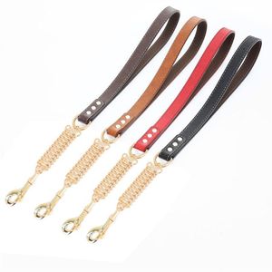 Dog Collars Leashes Large Short Chain Leash Prevent Sprint PU Leather Handle Big With Spring Buffer For Training And Walking Lea235l