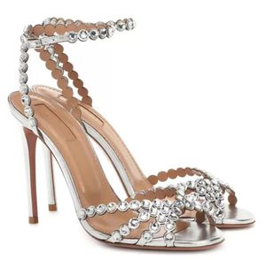 Everyday wear Tequila Leather Sandals Shoes For Women Strappy Design Crystal Embellishments High Heels Sexy Party Wedding AQ115