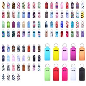 102 Design Print Cute Favor Neoprene Batom Bálsamo Porta-chaves Handy Lab Stick Stick Holders Cordão Chaveiro Com Metal Chaveiro Clipes Anel