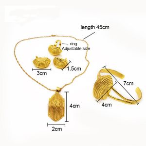 Collana in oro massiccio 24K con orecchini GF, collana con pendente, anello, braccialetto, Dubai, set di gioielli con ricchezza abbondante su larga scala