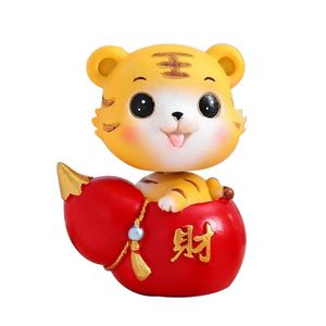 Dekoracja partyjna żywica Lucky Fortune Tiger Animal Figurine Chińskie rok zodiaku Miniaturowy posągi mikro krajobraz samochodowy