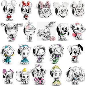 New 925 Sterling Silver Charms Luxury Loose Contas Fashion Moda Classic Mouse Dog Original Fit Pandora Bracelet Princess Pingente DIY Presente de joias femininas